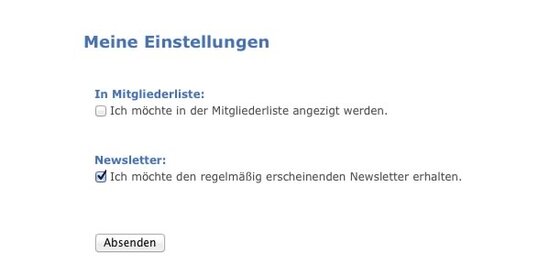 Die Mitglieder können in ihrem Mitgliederbereich selbständig ihre Basis-Daten, wie z.B. Adressdaten, Newsletterempfang, ihre Sichtbarkeit in der Mitgliederliste u.a.m. ihren jeweiligen Wünschen anpassen.