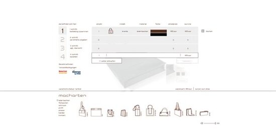 Wird ein Produkt betellt, so gleitet der stets am oberen Bildschirmrand eingeblendete Warenkorb sanft nach unten und zeigt die im Warenkorb abgelegten Produkte an, wo nun die Stückzahl und die Farbe gewählt werden kann. Die Produkte können per Kreditkarte bezahlt werden. Die Abrechnung erfolgt über das Bezahlsystem iPayment.